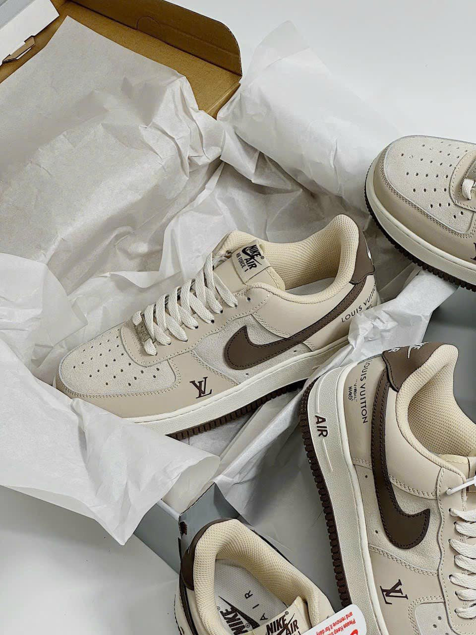 Louis Vuitton x Nike Air Force 1 Cream Mocha Edition (Custom)